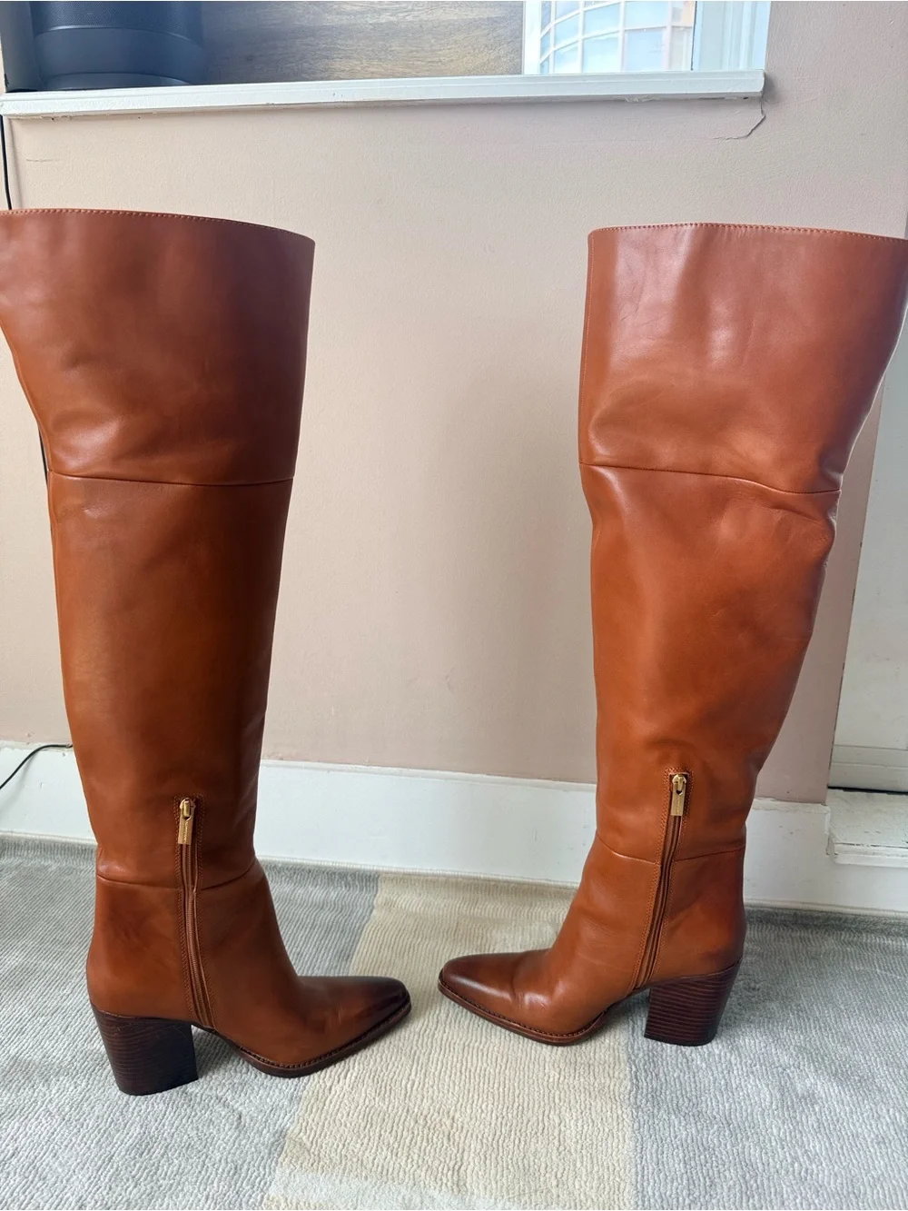 Vince Camuto Tall Leather Over-the-Knee Boots in Cognac Brown